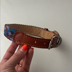Brown, blue, green handmade leather dog collar